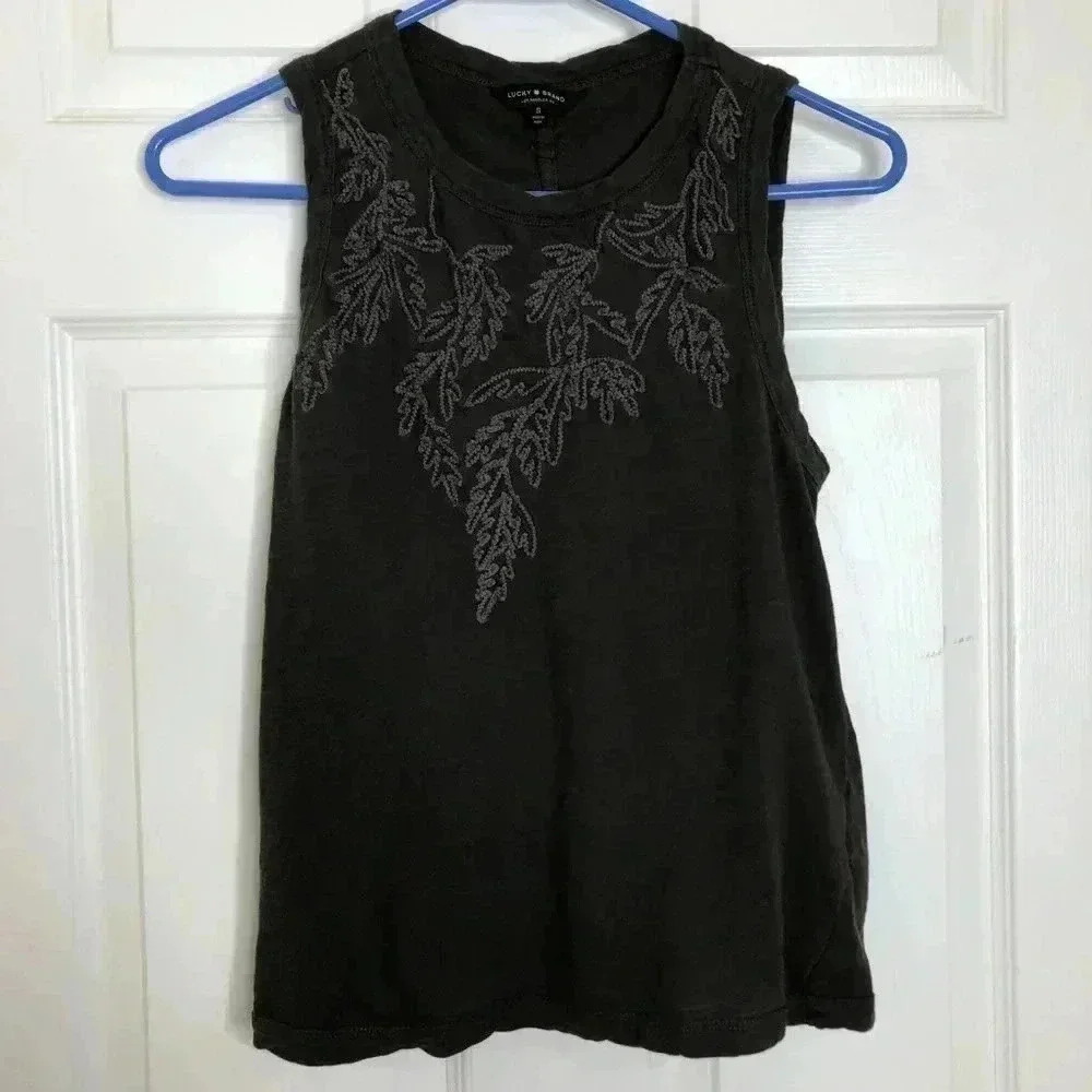 Lucky Brand Embroidered Leaf Ruched Back Tank SM